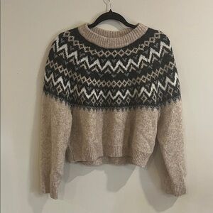 Abercrombie & Fitch Beige Fair Isle Crewneck Sweater